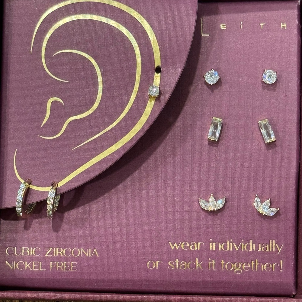 Leith Gold and Silver Cubic Zirconia Earring Set